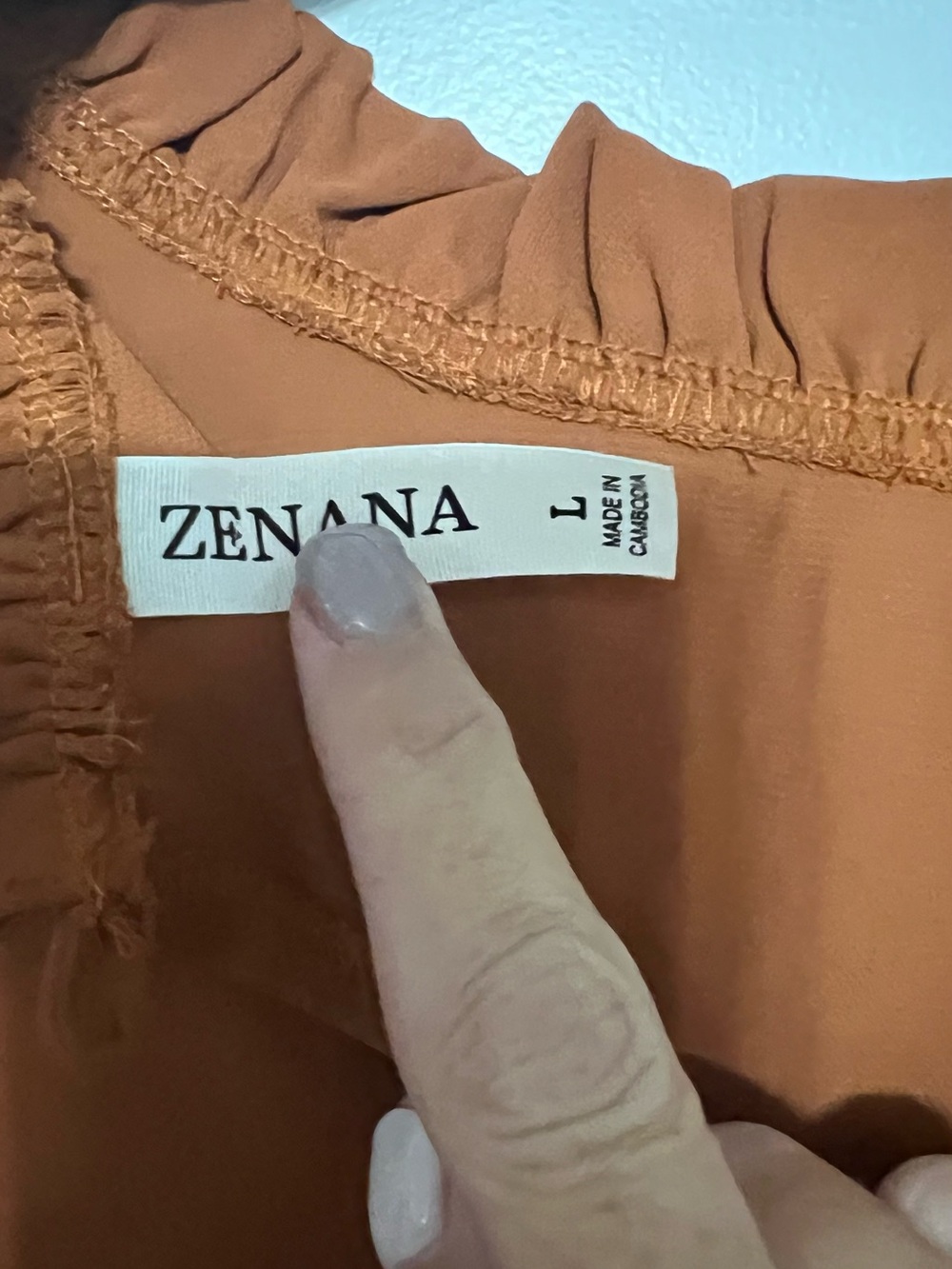 Zenana Outfitters Rust-Brown Ruffle Neck Blouse - Picture 5 of 5